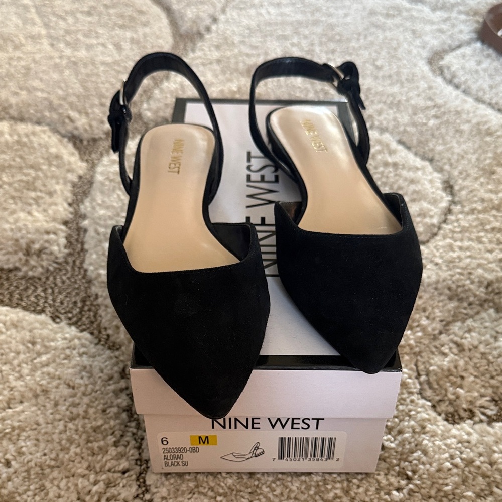 Nine West Black Pointed Toe Slingback Flats